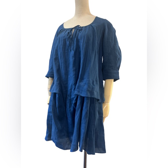MORGANE LE FAY BLUE LINEN DRESS - Picture 5 of 7